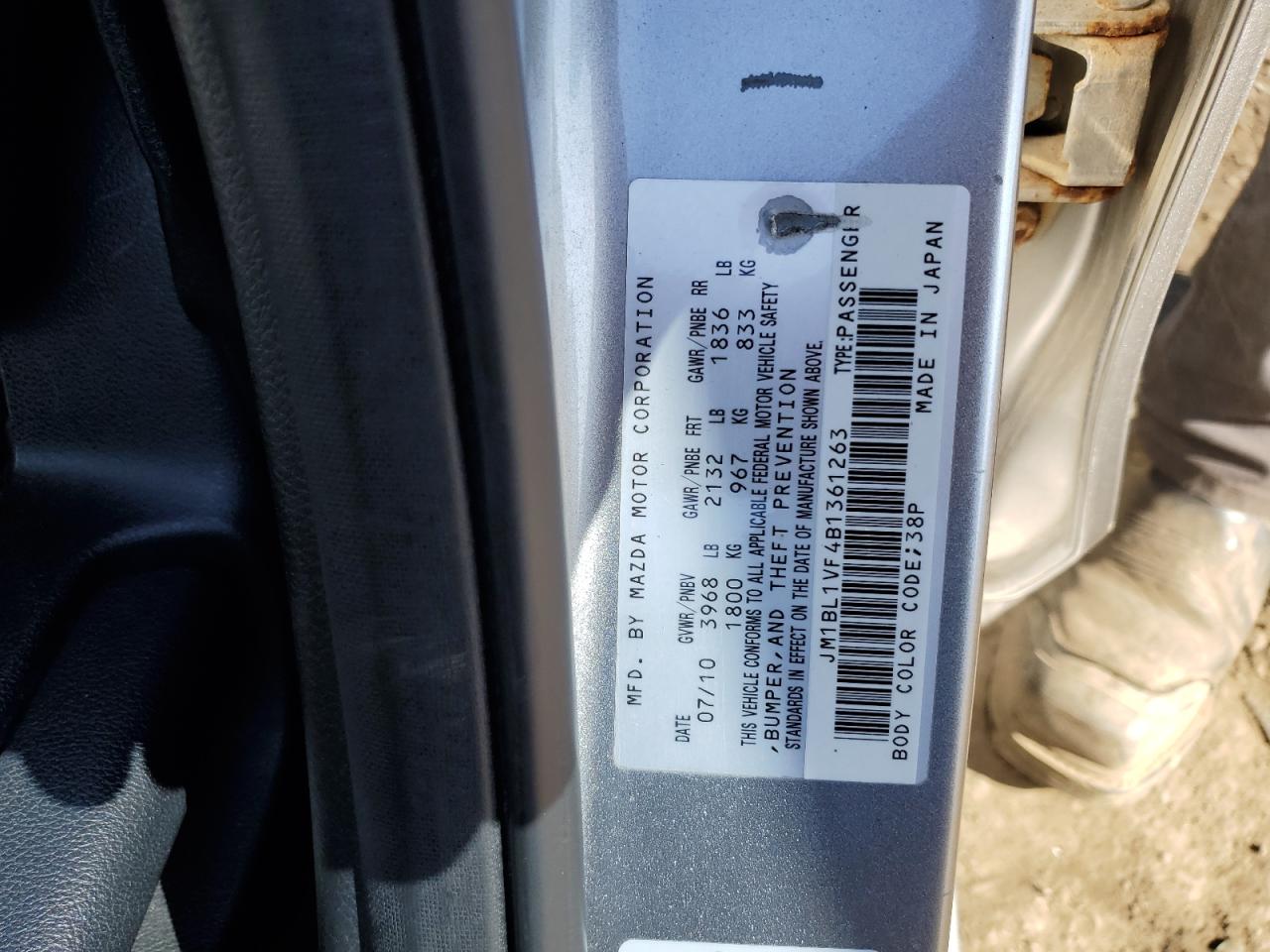 2011 Mazda 3 I VIN: JM1BL1VF4B1361263 Lot: 92919285