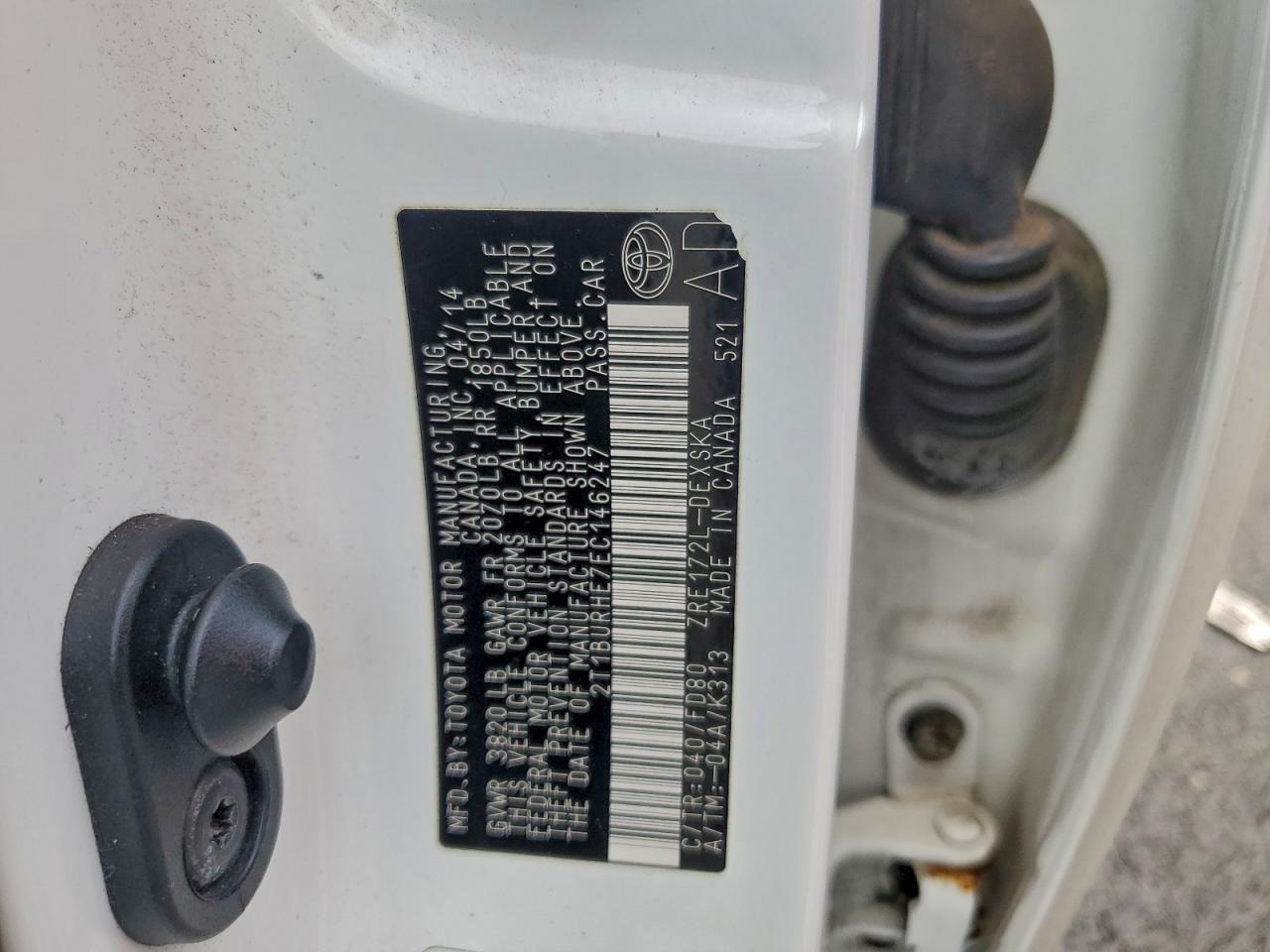 2014 Toyota Corolla L VIN: 2T1BURHE7EC146247 Lot: 94629335