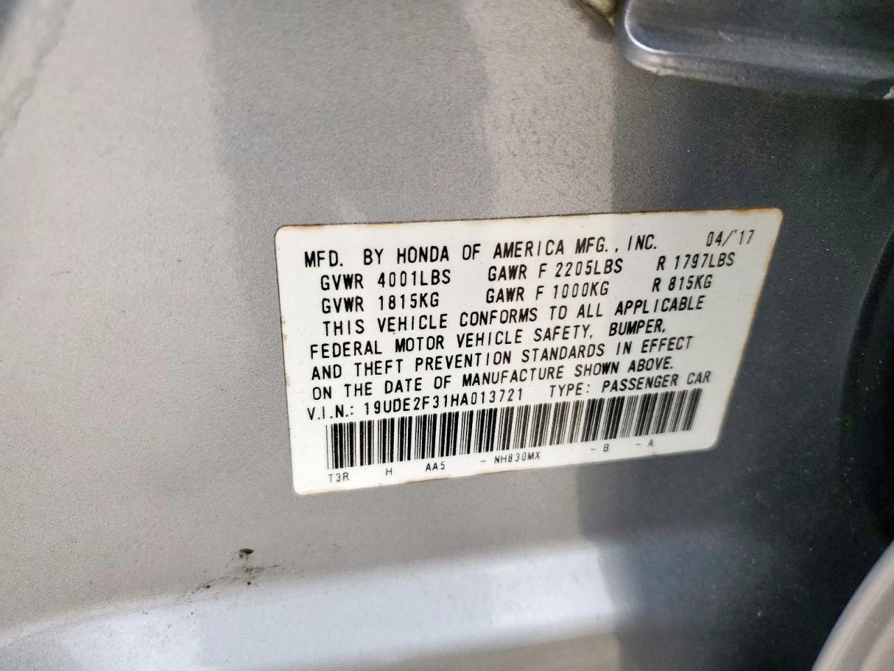 2017 Acura Ilx Base Watch Plus VIN: 19UDE2F31HA013721 Lot: 93092085