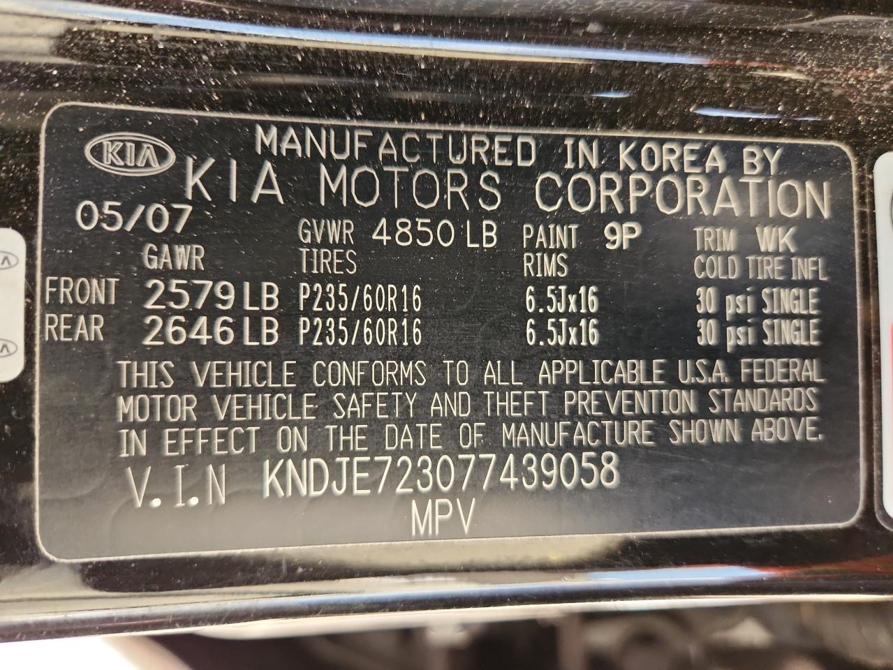 2007 Kia Sportage Ex VIN: KNDJE723077439058 Lot: 92497345