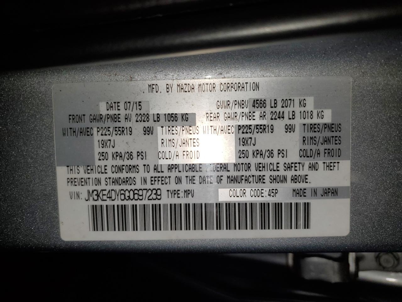 2016 Mazda Cx-5 Gt VIN: JM3KE4DY6G0697239 Lot: 91906105