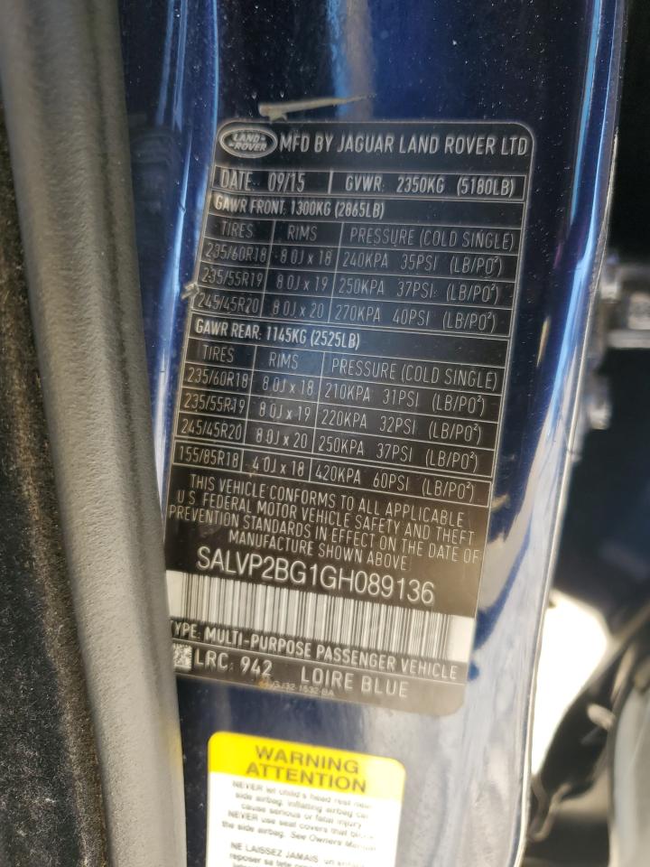 2016 Land Rover Range Rover Evoque Se VIN: SALVP2BG1GH089136 Lot: 92394135