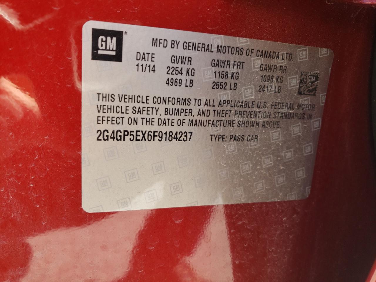 2015 Buick Regal Premium VIN: 2G4GP5EX6F9184237 Lot: 90073435