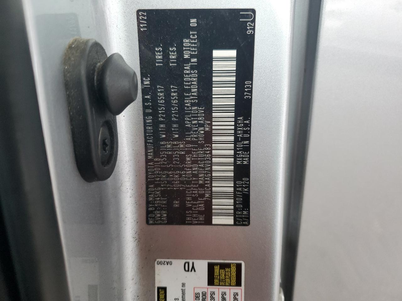 2022 Toyota Corolla Cross Le VIN: 7MUCAAAG7NV036483 Lot: 92058475