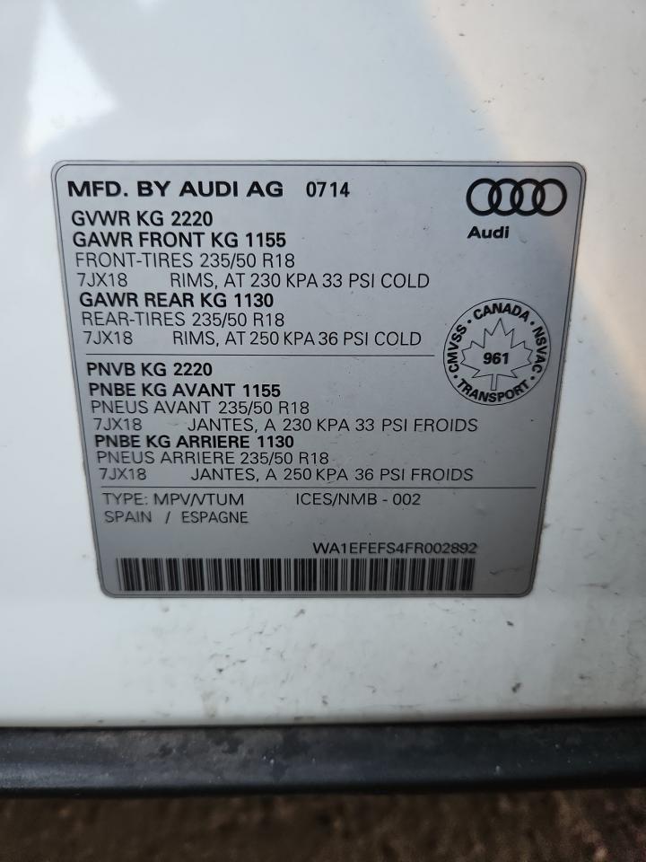 2015 Audi Q3 Premium Plus VIN: WA1EFEFS4FR002892 Lot: 93238555