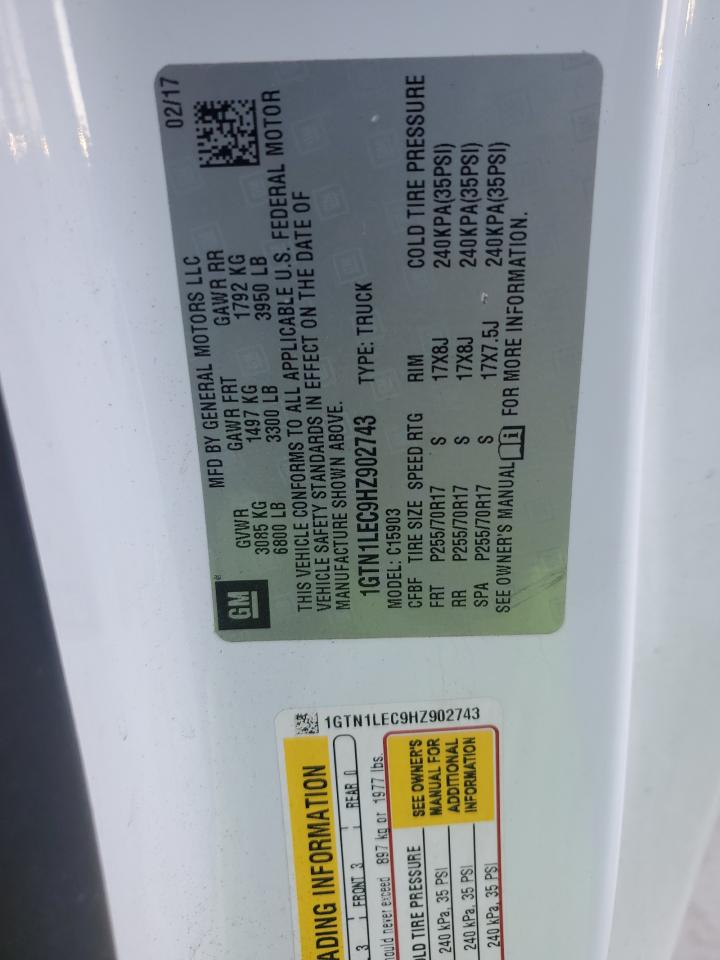 2017 GMC Sierra C1500 VIN: 1GTN1LEC9HZ902743 Lot: 90787525
