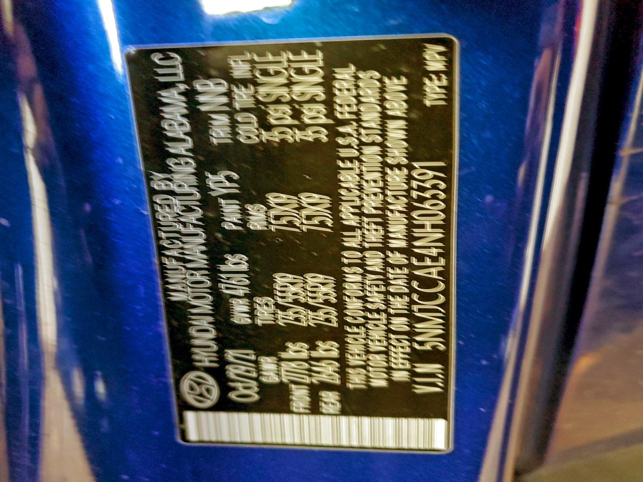 2022 Hyundai Tucson Sel VIN: 5NMJCCAE4NH063391 Lot: 94338825