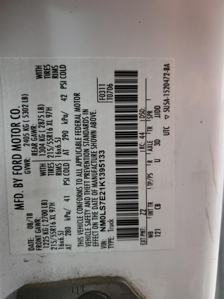 2019 Ford Transit Connect Delivery Van VIN: NM0LS7E21K1395133 Lot: 93231045