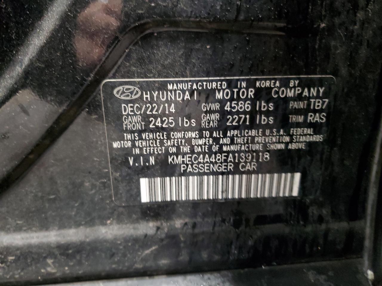 2015 Hyundai Sonata Hybrid VIN: KMHEC4A48FA139118 Lot: 91941845