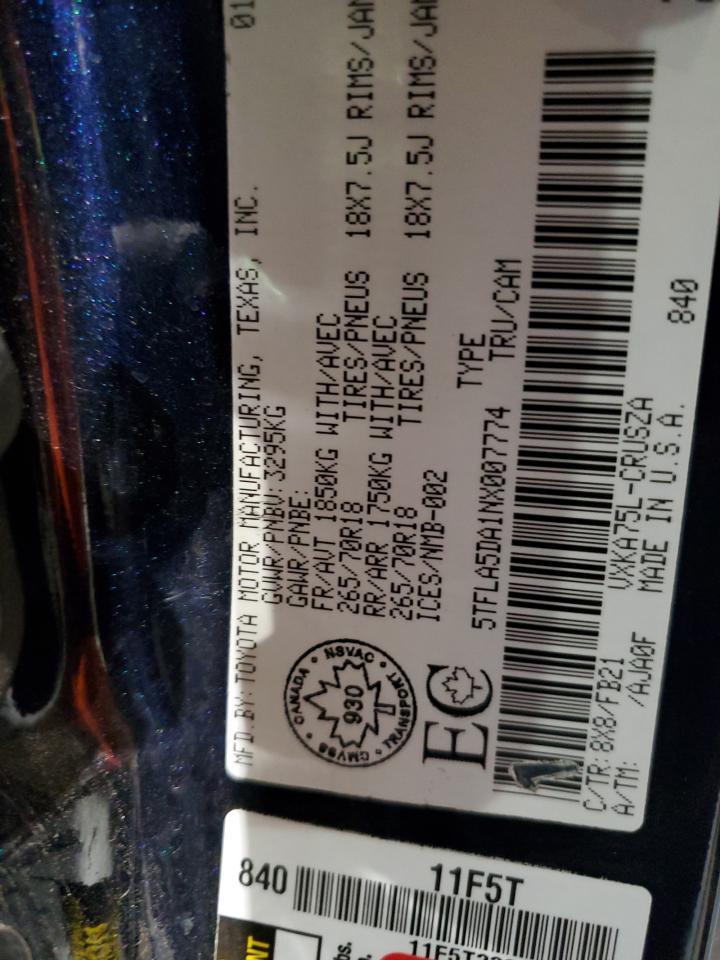 2022 Toyota Tundra Double Cab Sr VIN: 5TFLA5DA1NX007774 Lot: 90689505