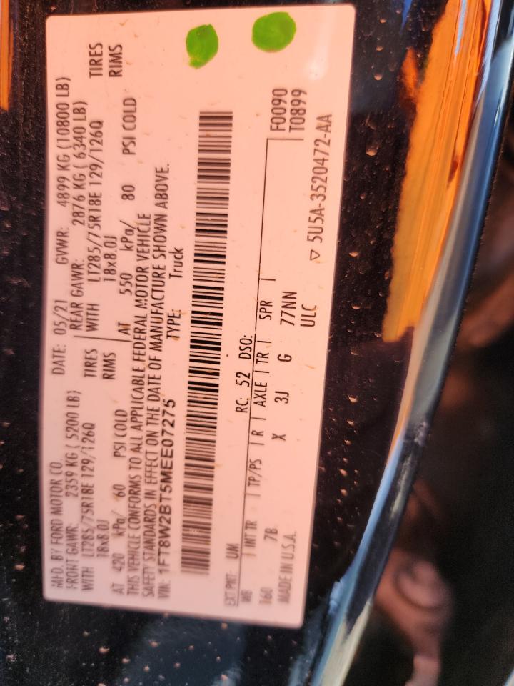 2021 Ford F250 Super Duty VIN: 1FT8W2BT5MEE07275 Lot: 90700125