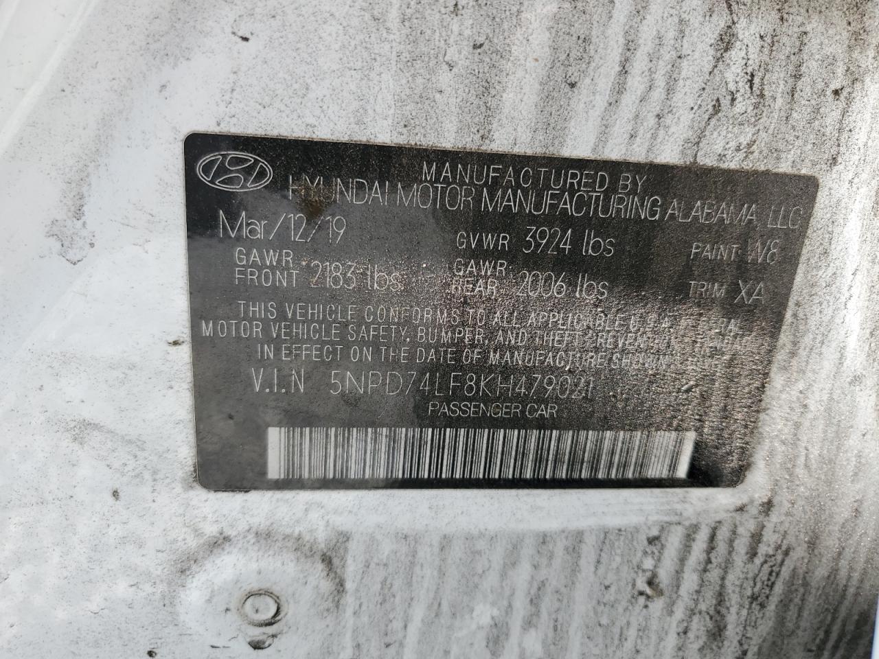 2019 Hyundai Elantra Se VIN: 5NPD74LF8KH479021 Lot: 93022335