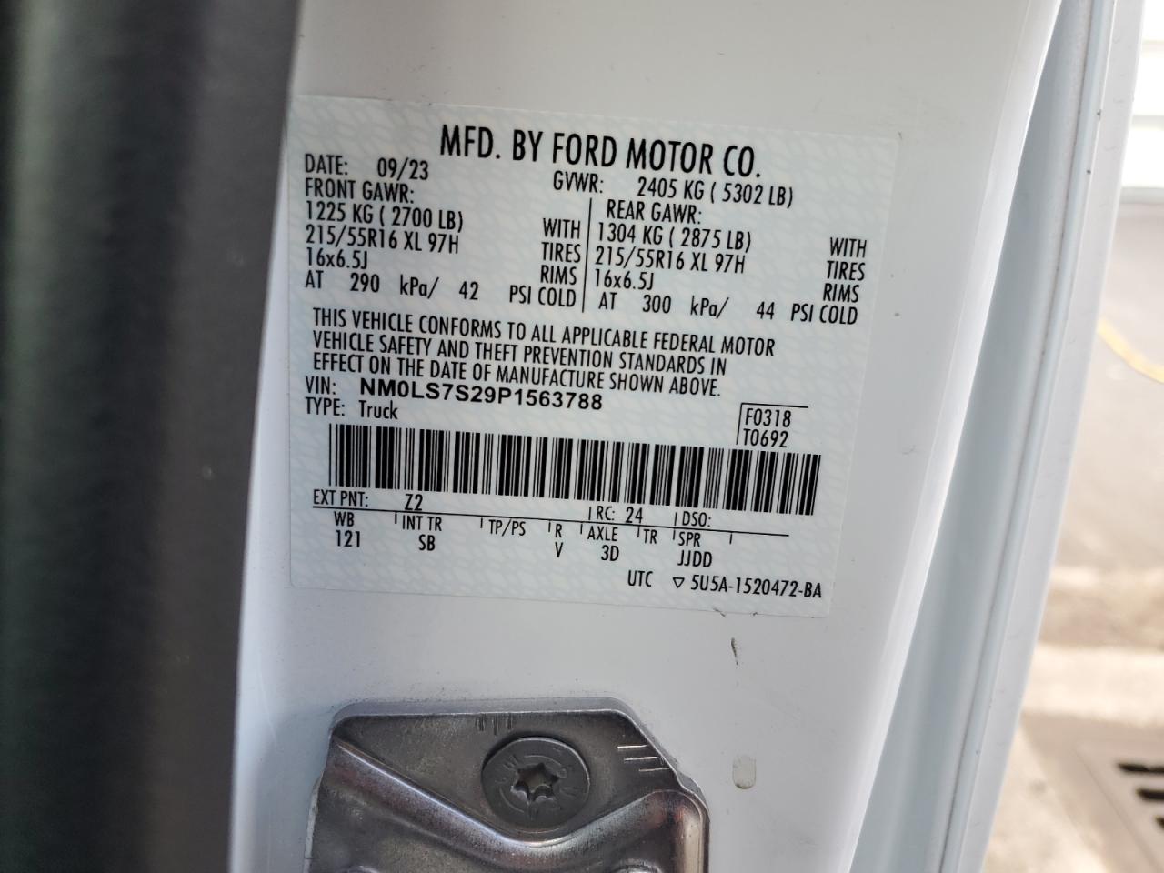 2023 Ford Transit Connect Xl VIN: NM0LS7S29P1563788 Lot: 91827125