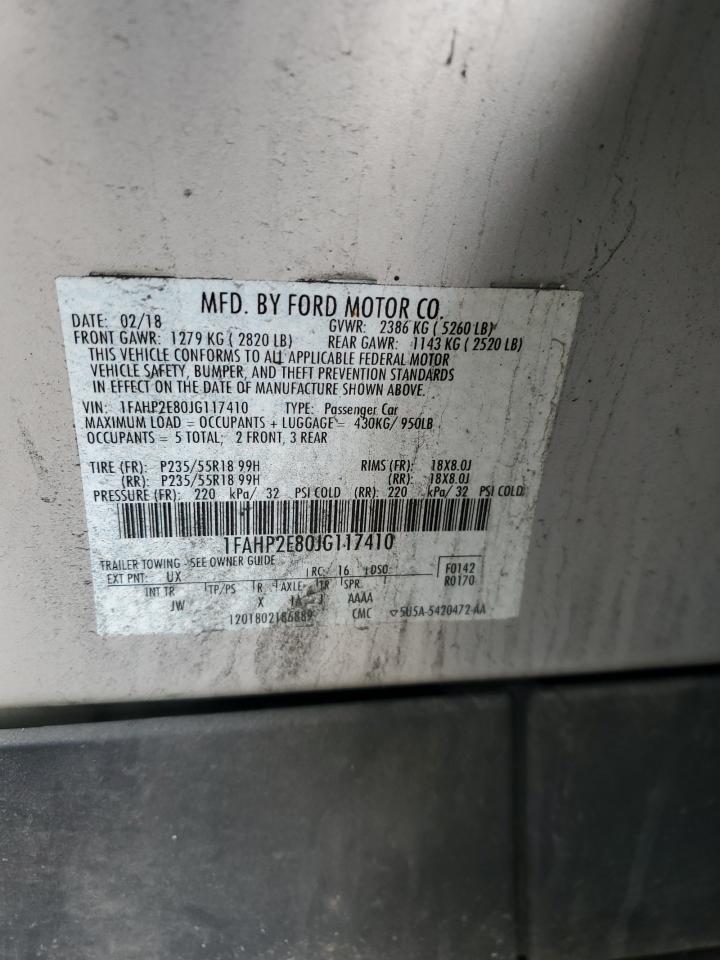 2018 Ford Taurus Sel VIN: 1FAHP2E80JG117410 Lot: 91886185