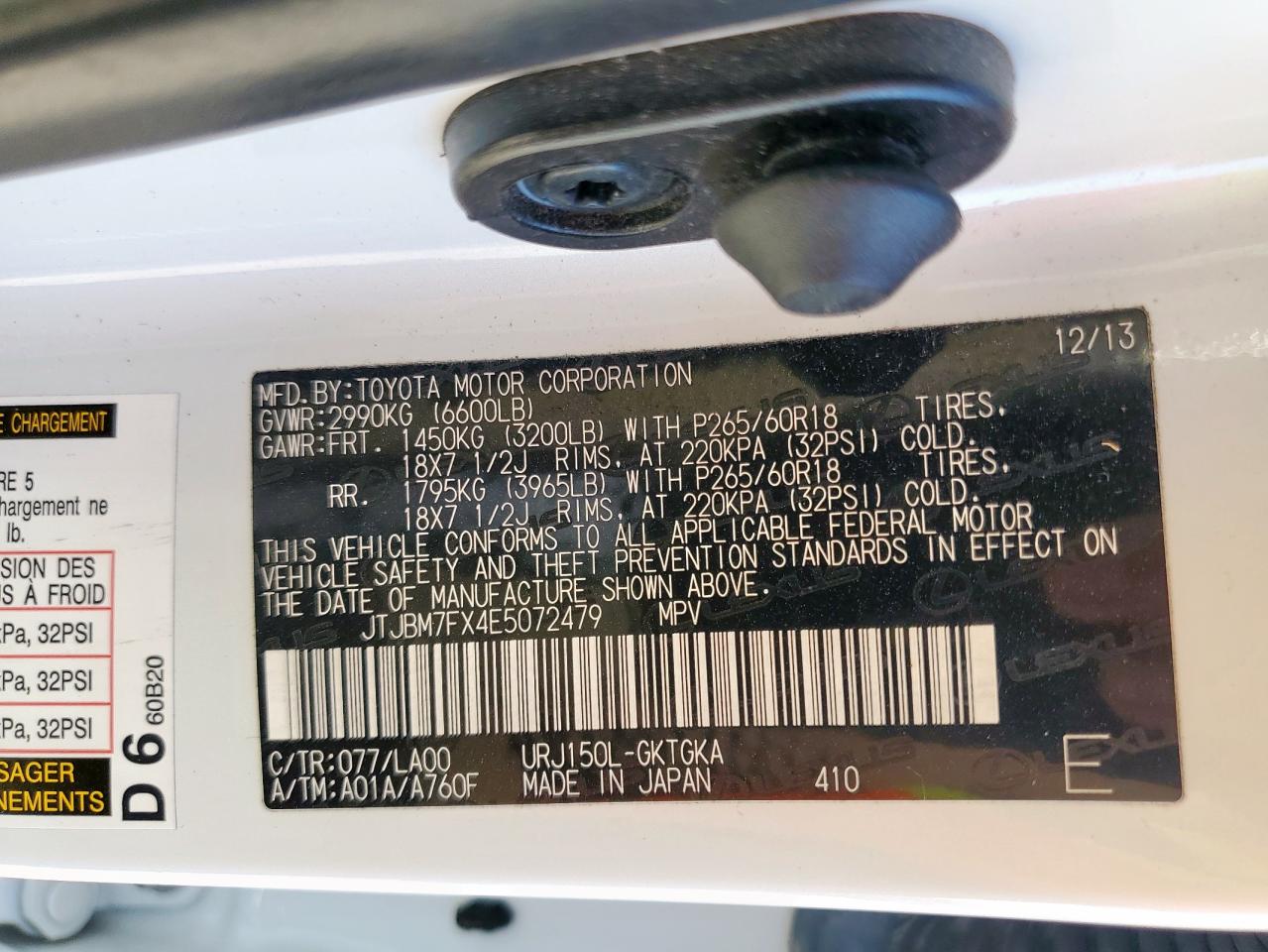 2014 Lexus Gx 460 VIN: JTJBM7FX4E5072479 Lot: 91649555