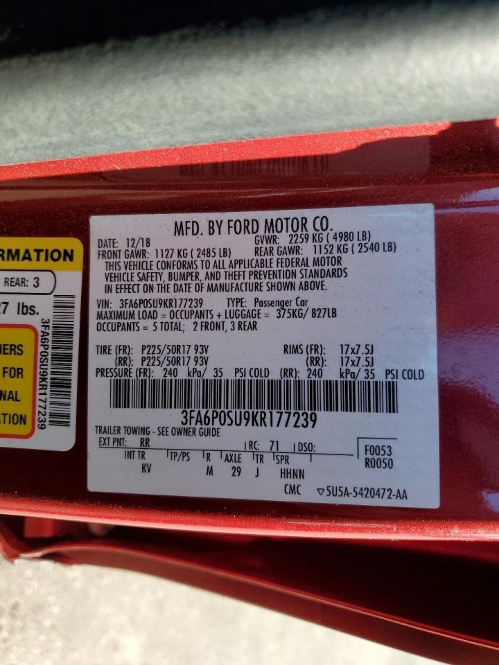 2019 Ford Fusion Titanium VIN: 3FA6P0SU9KR177239 Lot: 91136465