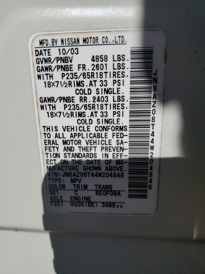 2004 Nissan Murano Sl VIN: JN8AZ08T44W204848 Lot: 86898905