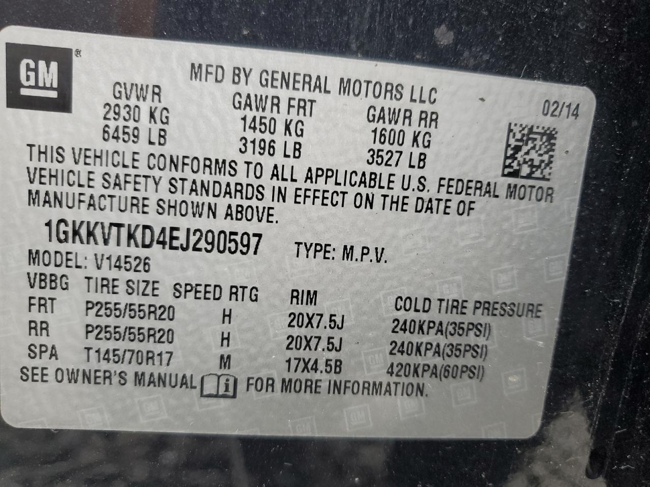 2014 GMC Acadia Denali VIN: 1GKKVTKD4EJ290597 Lot: 93044195