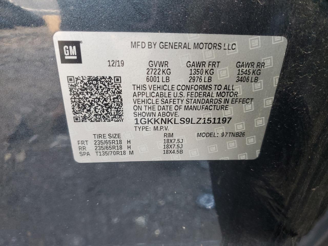 2020 GMC Acadia Sle VIN: 1GKKNKLS9LZ151197 Lot: 91775535