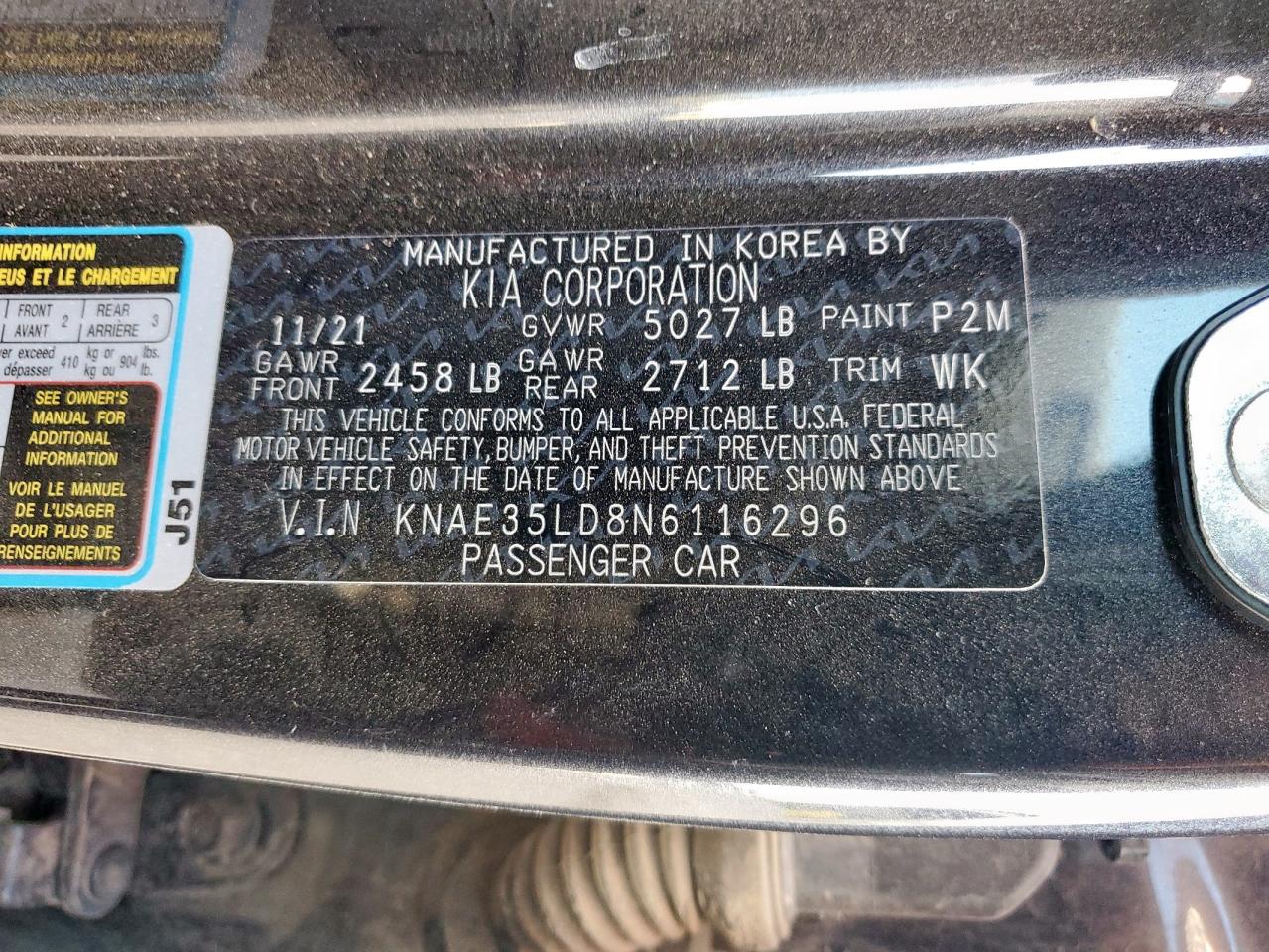 2022 Kia Stinger Gt Line VIN: KNAE35LD8N6116296 Lot: 85433605