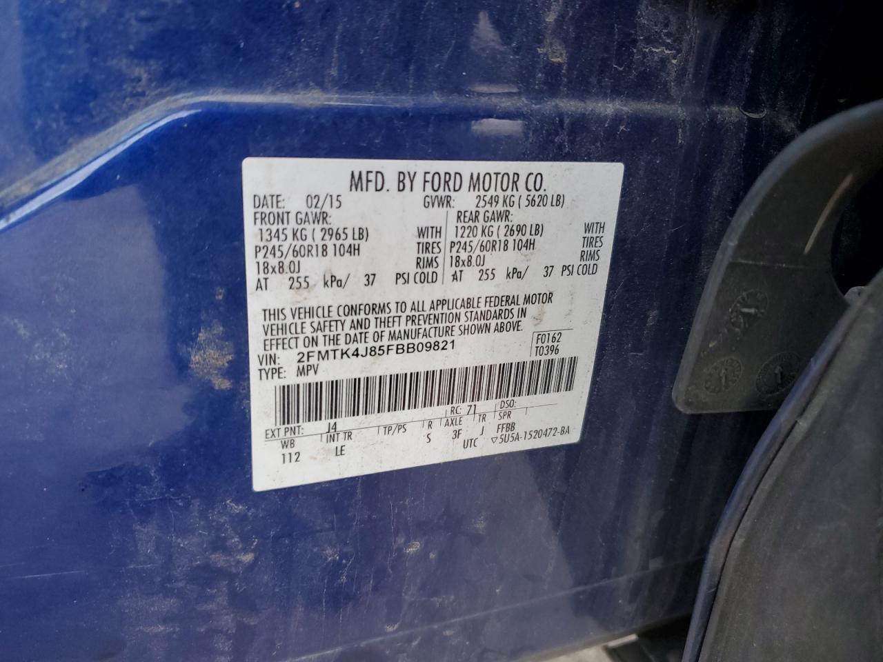 2015 Ford Edge Sel VIN: 2FMTK4J85FBB09821 Lot: 92428945