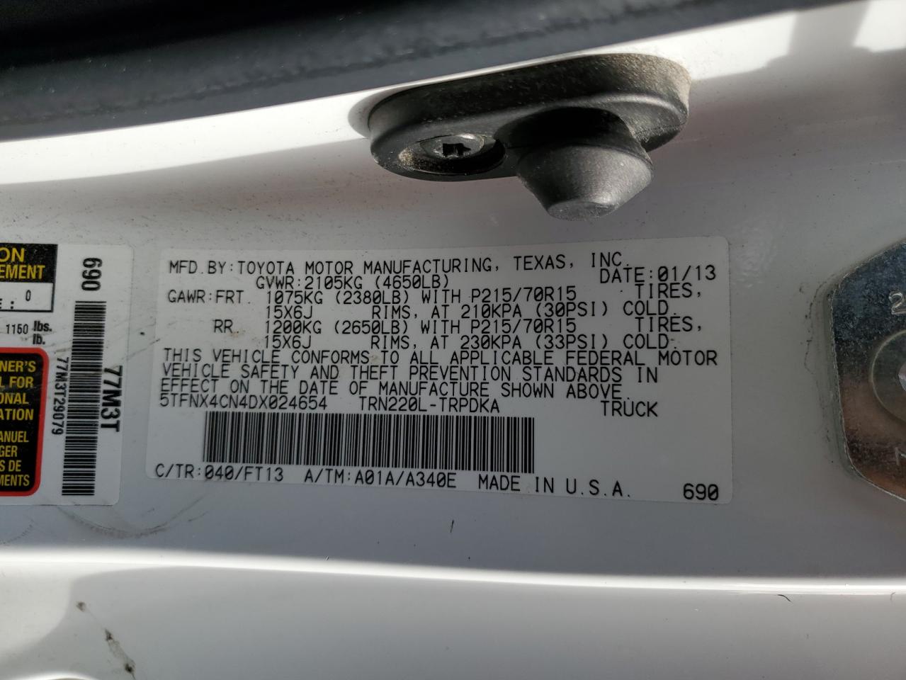 2013 Toyota Tacoma VIN: 5TFNX4CN4DX024654 Lot: 90423875