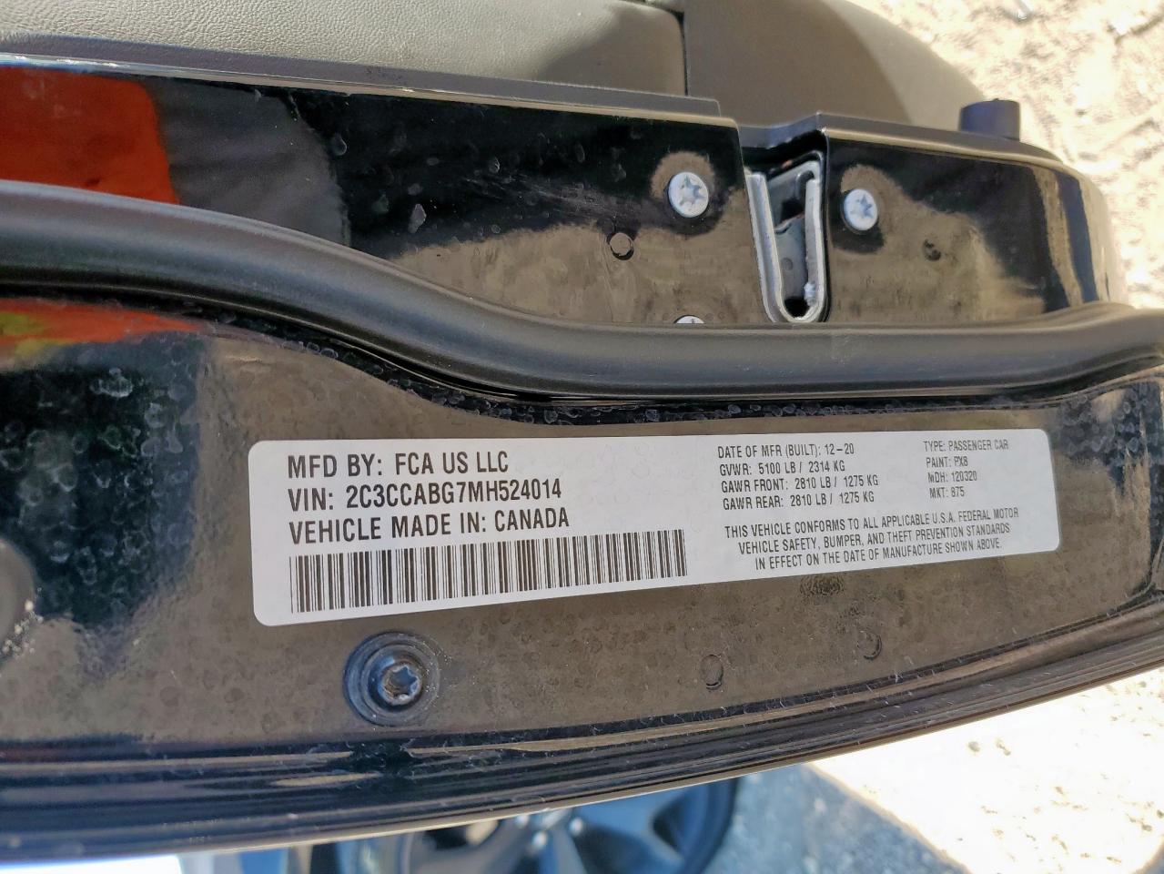 2021 Chrysler 300 S VIN: 2C3CCABG7MH524014 Lot: 91596635