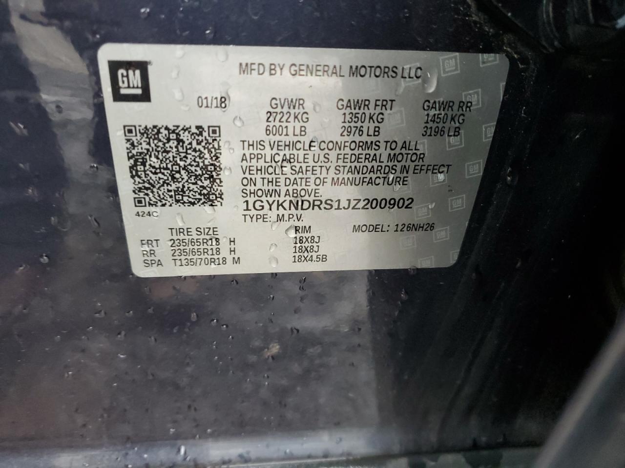 2018 Cadillac Xt5 Luxury VIN: 1GYKNDRS1JZ200902 Lot: 91771155