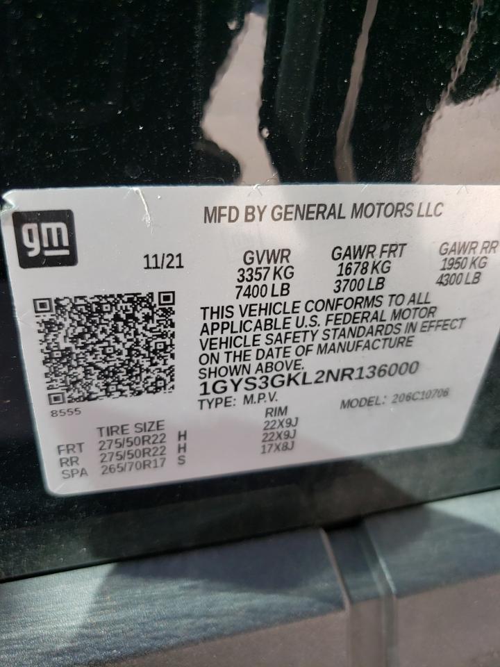 2022 Cadillac Escalade Sport Platinum VIN: 1GYS3GKL2NR136000 Lot: 91907305