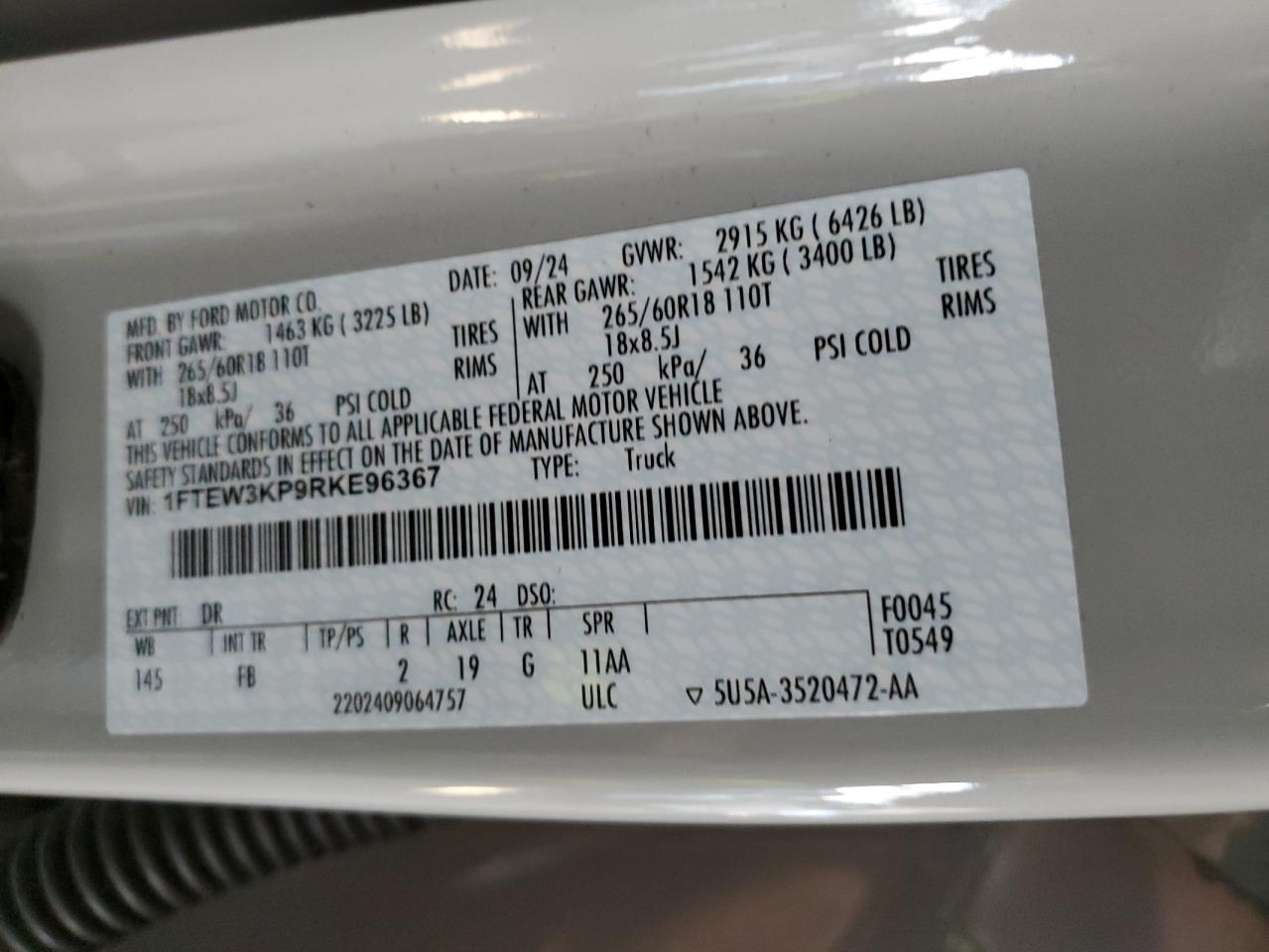 2024 Ford F150 Xlt VIN: 1FTEW3KP9RKE96367 Lot: 93629765