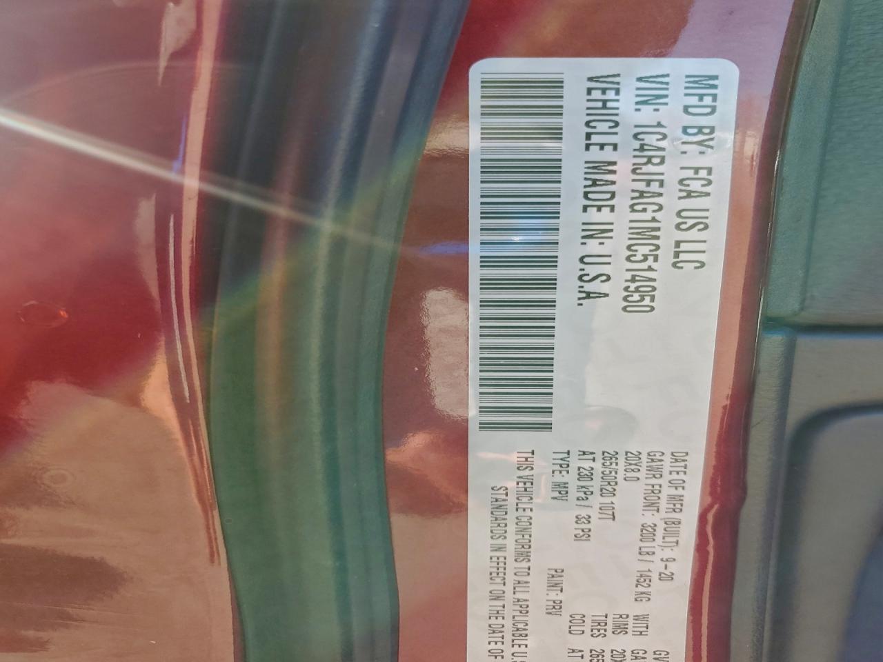 2021 Jeep Grand Cherokee Laredo VIN: 1C4RJFAG1MC514950 Lot: 95084105