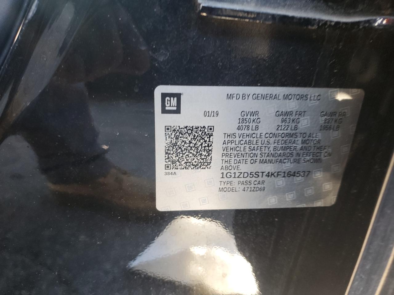 2019 Chevrolet Malibu Lt VIN: 1G1ZD5ST4KF164537 Lot: 92629465