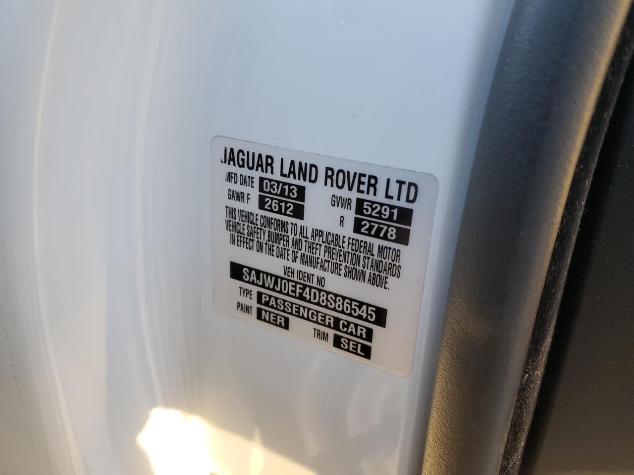 2013 Jaguar Xf VIN: SAJWJ0EF4D8S86545 Lot: 93341365