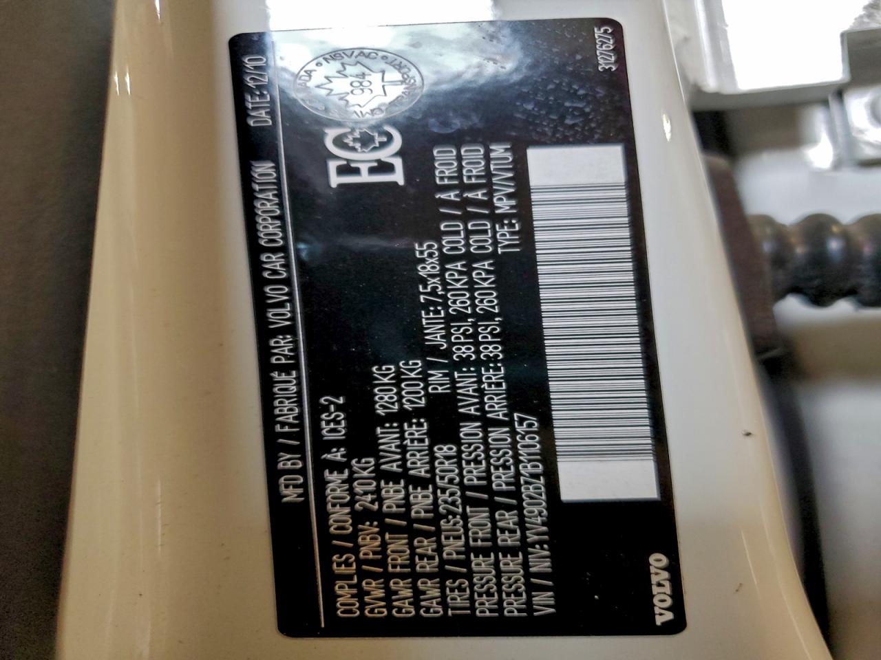 2011 Volvo Xc70 T6 VIN: YV4902BZ1B1106157 Lot: 94355695