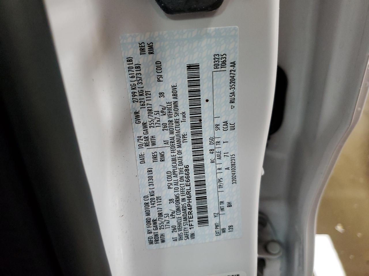 2024 Ford Ranger Xl VIN: 1FTER4PH6RLE66686 Lot: 91625215