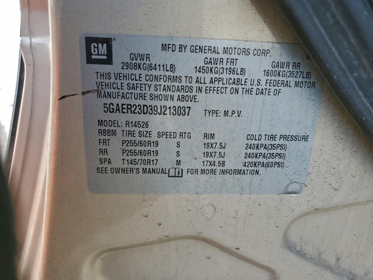 2009 Buick Enclave Cxl VIN: 5GAER23D39J213037 Lot: 94094015