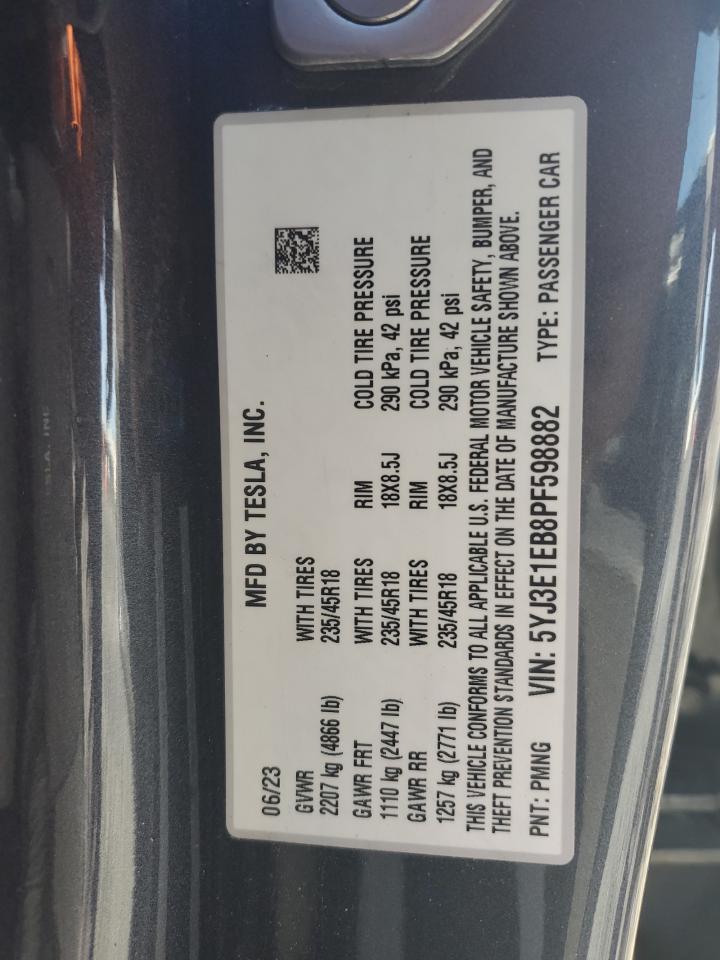 2023 Tesla Model 3 VIN: 5YJ3E1EB8PF598882 Lot: 92873505