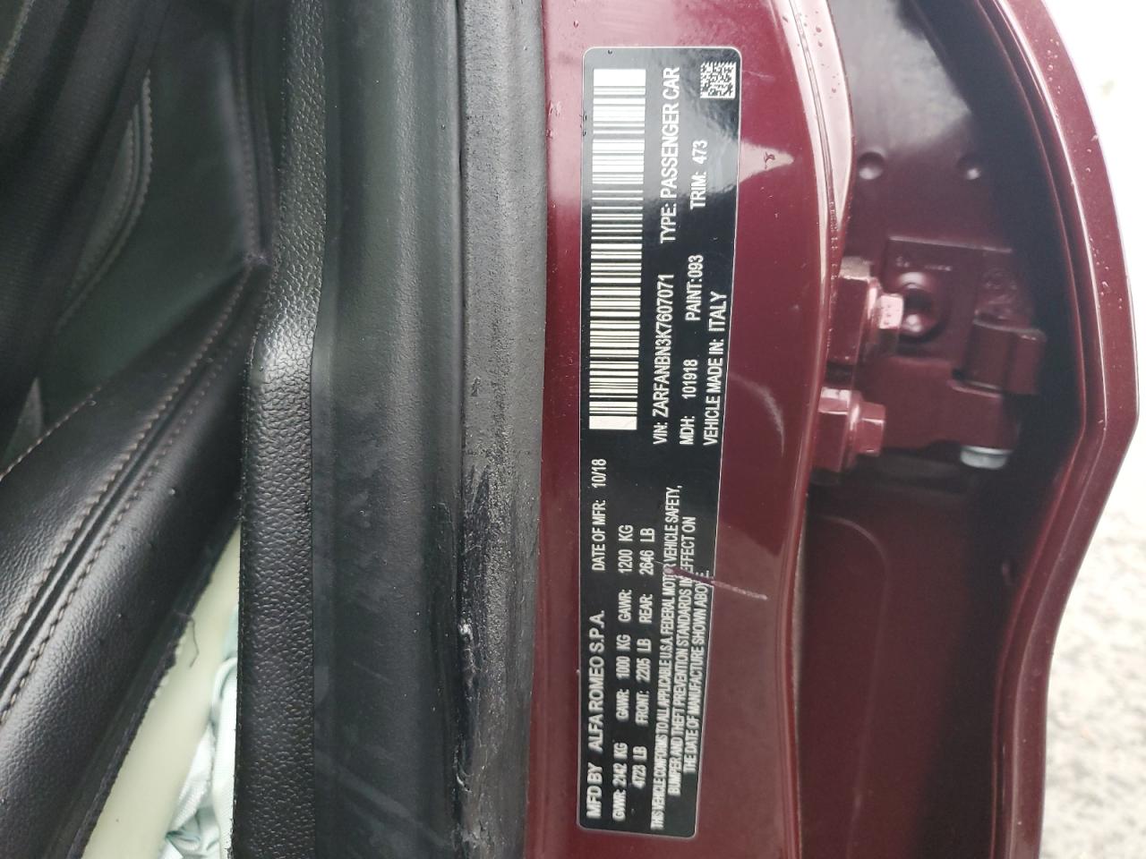 2019 Alfa Romeo Giulia Ti VIN: ZARFANBN3K7607071 Lot: 91737635