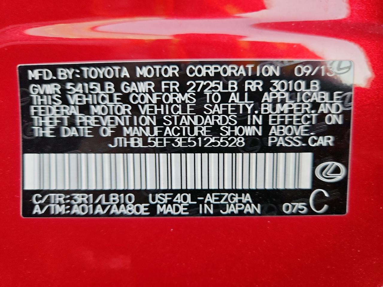 2014 Lexus Ls 460 VIN: JTHBL5EF3E5125528 Lot: 92903605