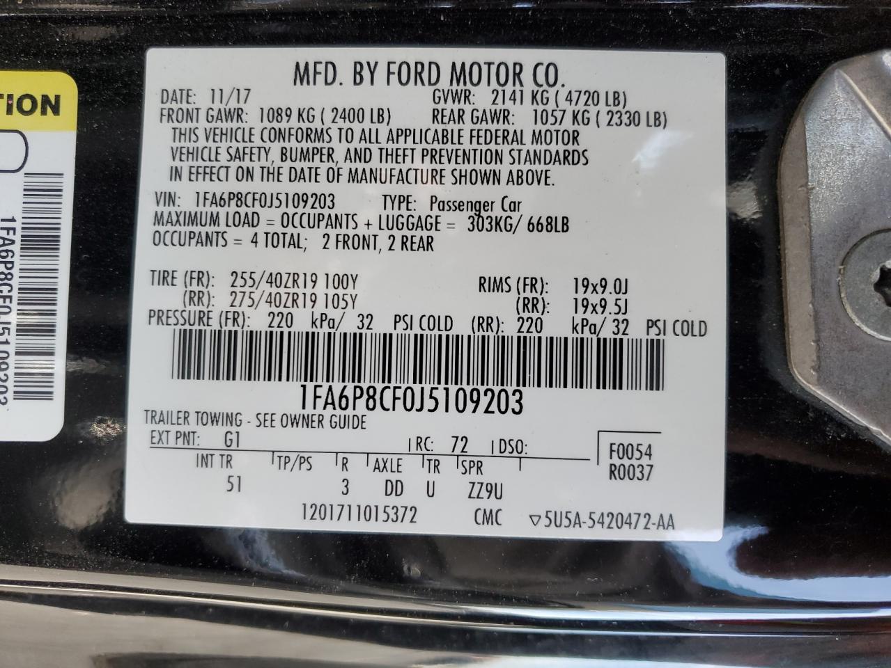 2018 Ford Mustang Gt VIN: 1FA6P8CF0J5109203 Lot: 91517695