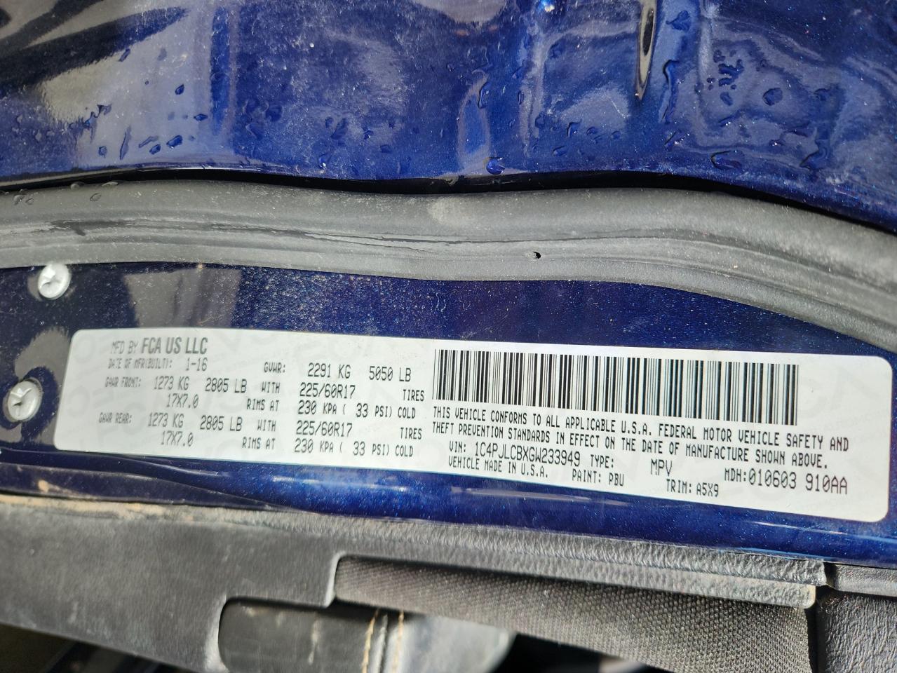 2016 Jeep Cherokee Latitude VIN: 1C4PJLCBXGW233949 Lot: 91675755