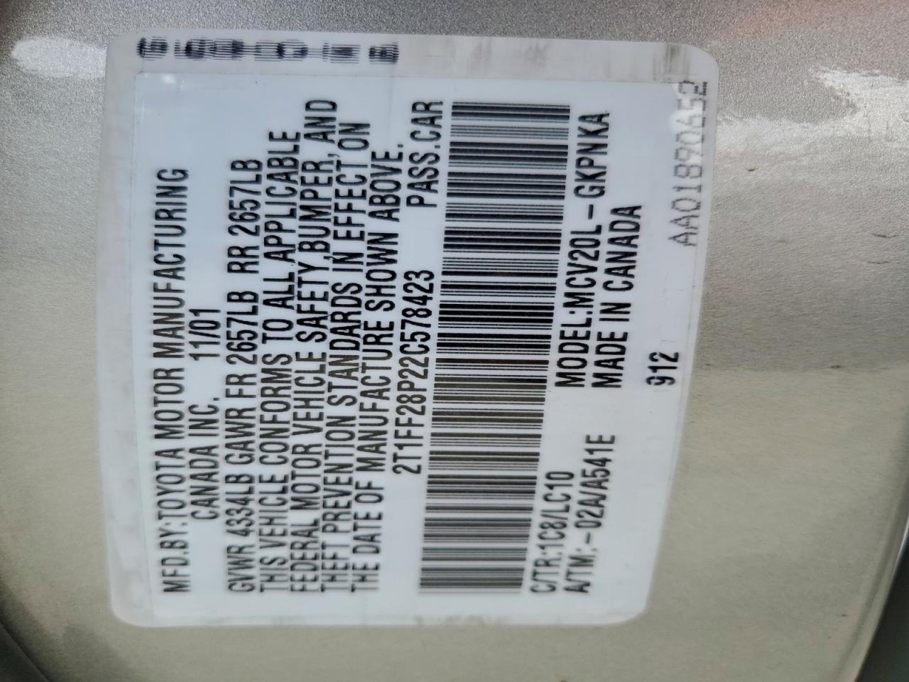 2002 Toyota Camry Solara Se VIN: 2T1FF28P22C578423 Lot: 94577355