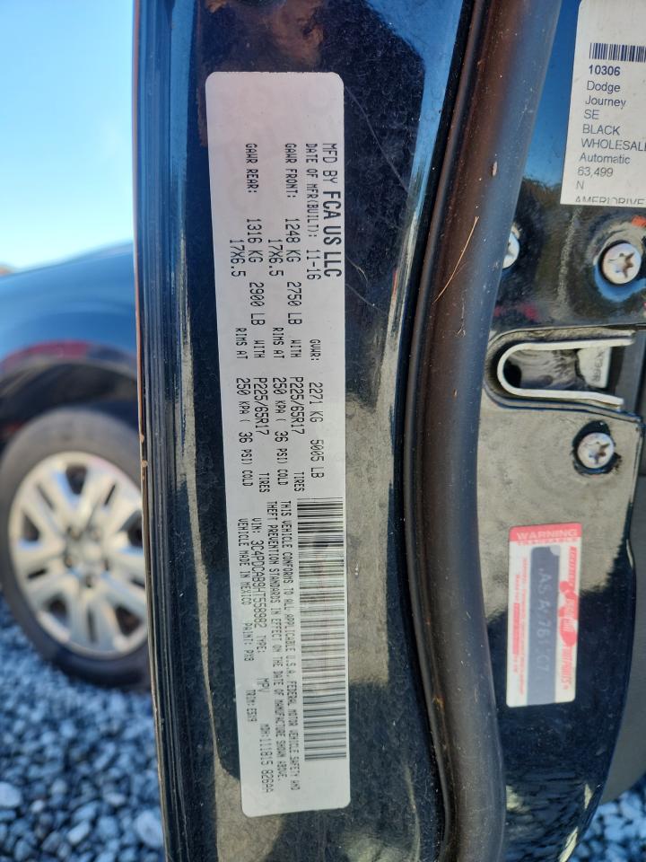 2017 Dodge Journey Se VIN: 3C4PDCAB9HT558982 Lot: 92828075