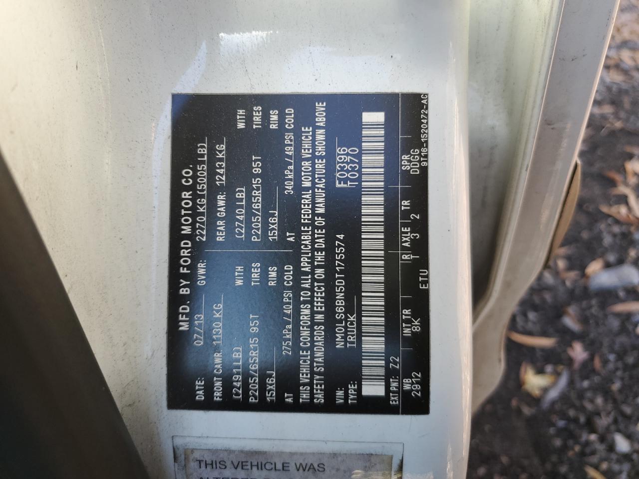 2013 Ford Transit Connect Xlt VIN: NM0LS6BN5DT175574 Lot: 90609335