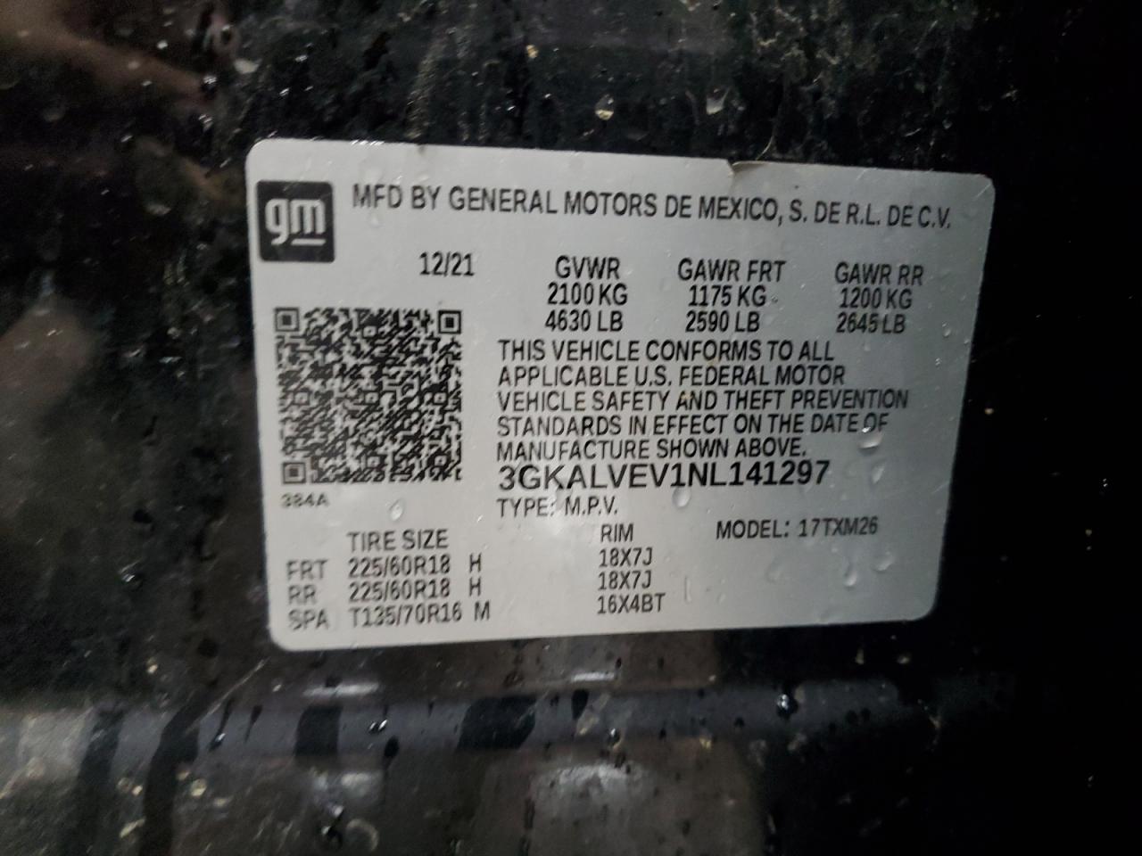 2022 GMC Terrain Slt VIN: 3GKALVEV1NL141297 Lot: 92167555