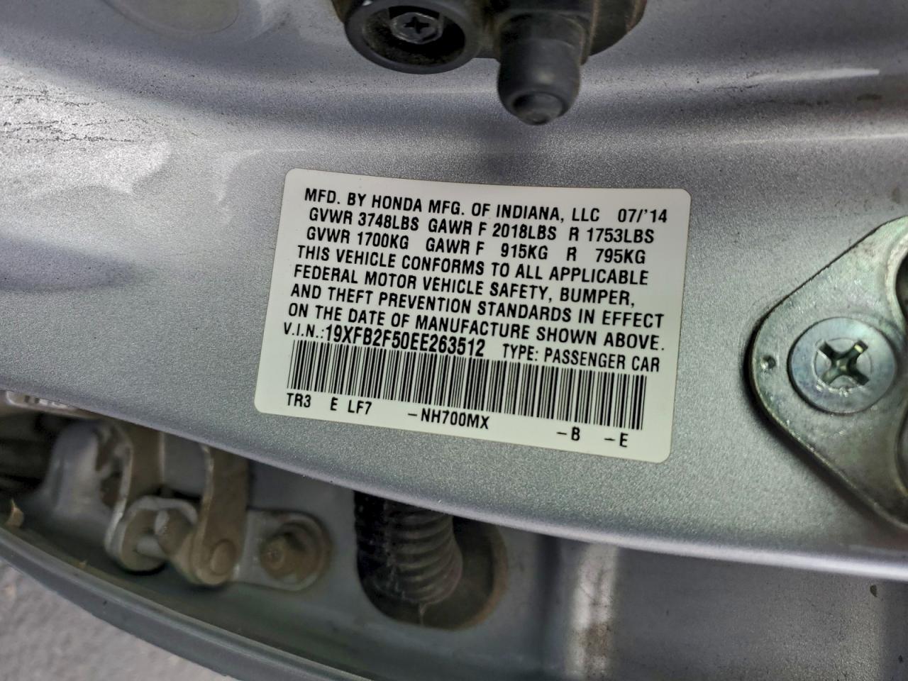 2014 Honda Civic Lx VIN: 19XFB2F50EE263512 Lot: 94498815
