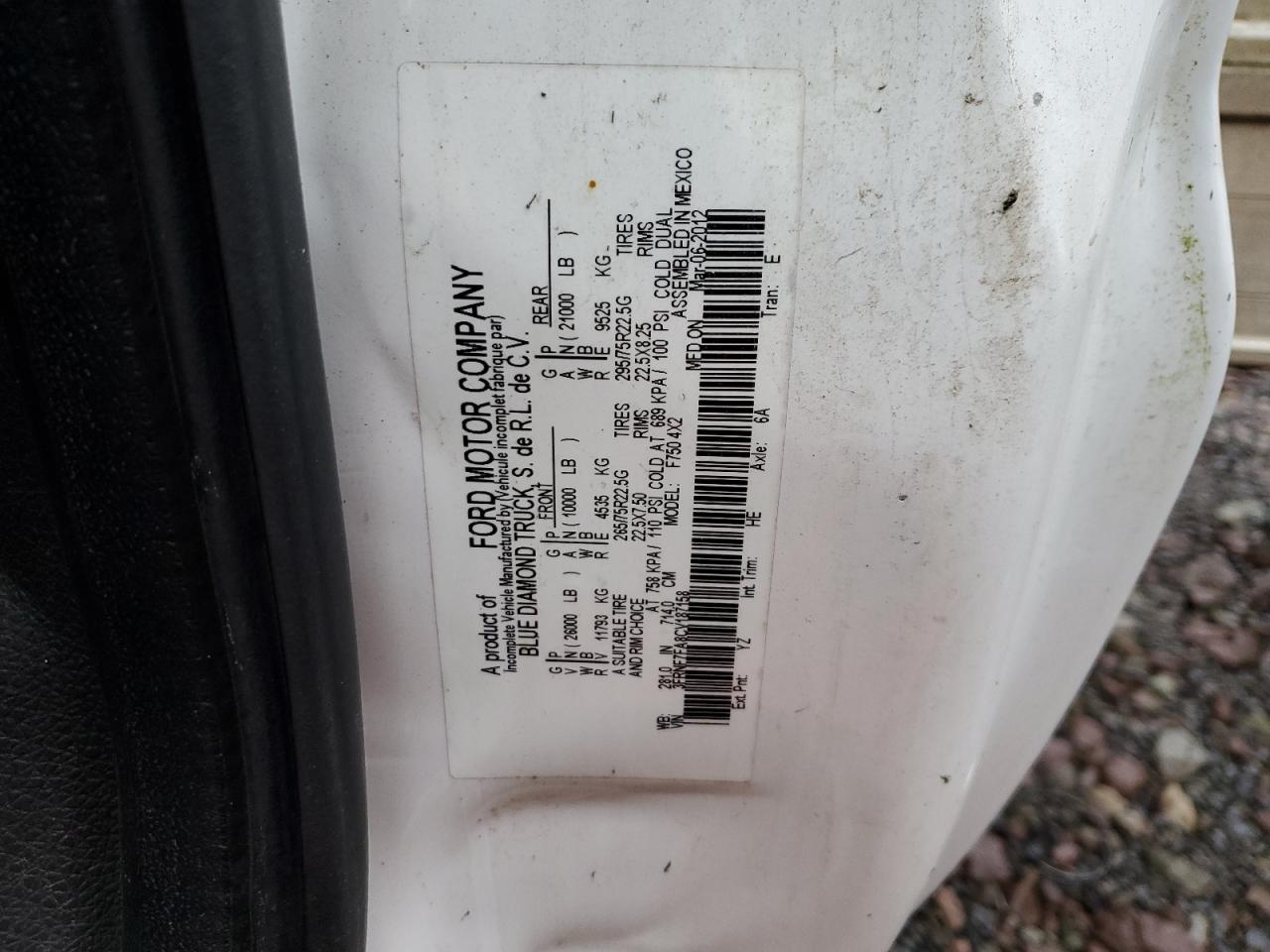 2012 Ford F750 Super - Box Truck VIN: 3FRNF7FA8CV187158 Lot: 89697005