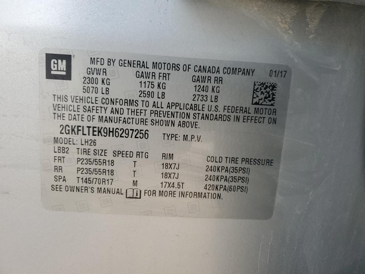 2017 GMC Terrain Sle VIN: 2GKFLTEK9H6297256 Lot: 92093195