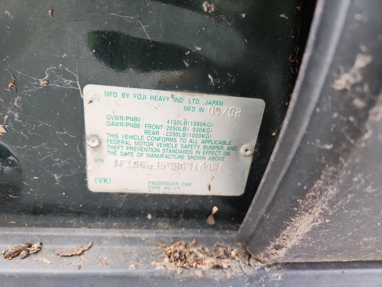 2003 Subaru Forester 2.5X VIN: JF1SG63693G710961 Lot: 92438395