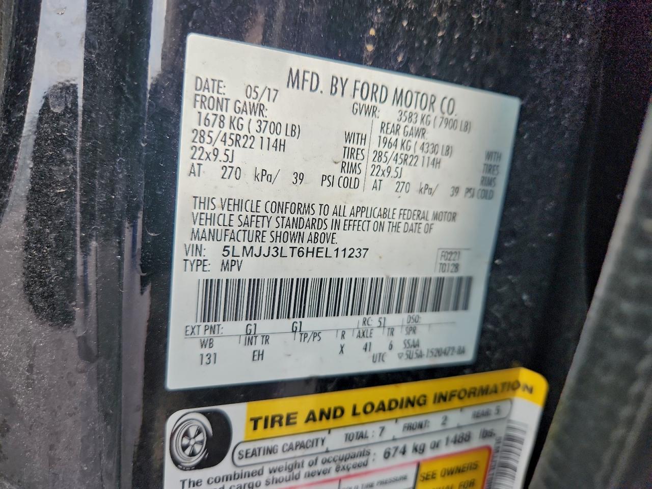 2017 Lincoln Navigator L Reserve VIN: 5LMJJ3LT6HEL11237 Lot: 93891615